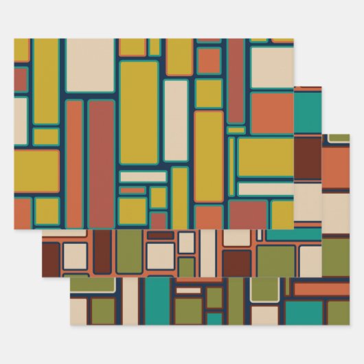 レトロ幾何学中世紀パタモダンーン ラッピングペーパーシート (セット)