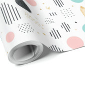 レトロ幾何学抽象パターン#1 ティールピンク ID1067 ラッピングペーパー (ロールコーナー)