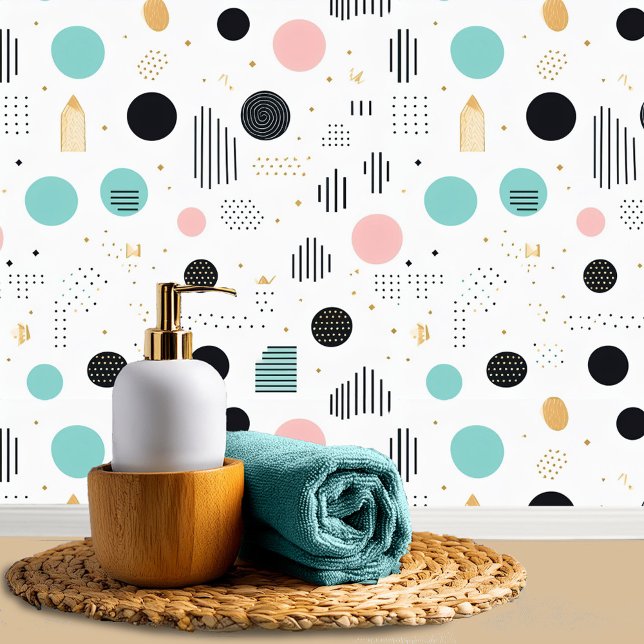 レトロ幾何学抽象パターン#1 ティールピンク ID1067 壁紙 (クリエイターアップロード済み)