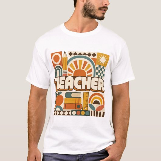 レトロ幾何学教師教室デザイン Tシャツ (正面)