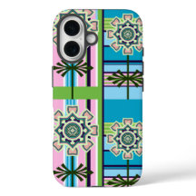 レトロ幾何学模様とファンタジー花