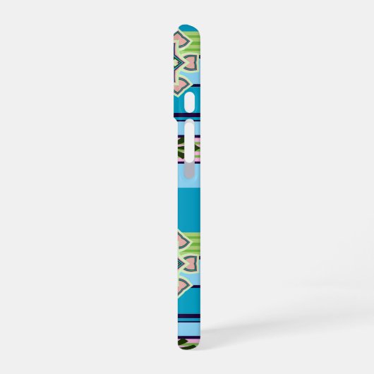 レトロ幾何学模様とファンタジー花 iPhone 16ケース (左側面)