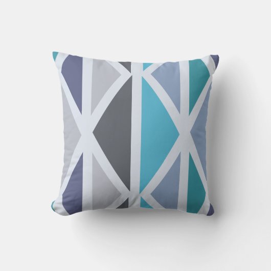 レトロ幾何学的な三角形のターコイズグレー クッション (正面)