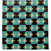 レトロ幾何学的な半正方形と円パターン シャワーカーテン (正面)