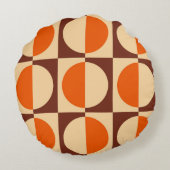 レトロ幾何学的な半正方形と円パターン ラウンドクッション (裏面)