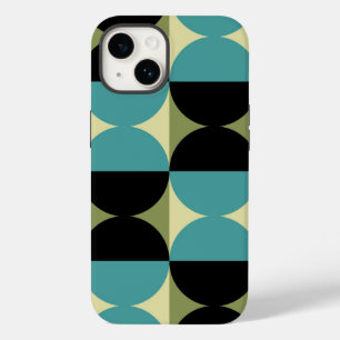 レトロ幾何学的な半正方形と円パターン Case-Mate iPhone 14ケース