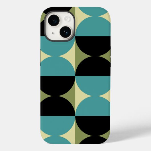 レトロ幾何学的な半正方形と円パターン Case-Mate iPhoneケース (裏面)