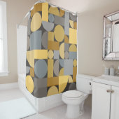 レトロ幾何学的アートイエローグレー シャワーカーテン (インサイチュ)