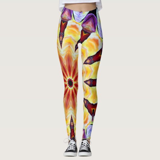 レトロ幾何学的アートデコ鮮やかカラー レギンス (正面)