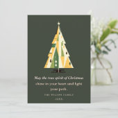 レトロ幾何学的クリスマスツリーイエローフォレストグリーン シーズンカード (スタンド正面)