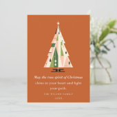 レトロ幾何学的クリスマスツリー赤面グリーンラスト シーズンカード (スタンド正面)