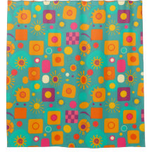 レトロ幾何学的シャワーカーテンファンキー- & おもしろい