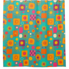 レトロ幾何学的シャワーカーテンファンキー- & おもしろい シャワーカーテン