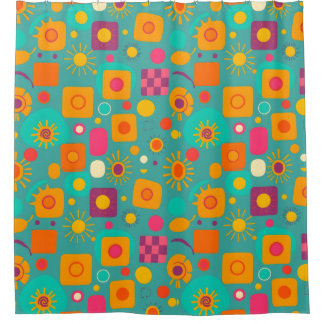 レトロ幾何学的シャワーカーテンファンキー- & おもしろい シャワーカーテン