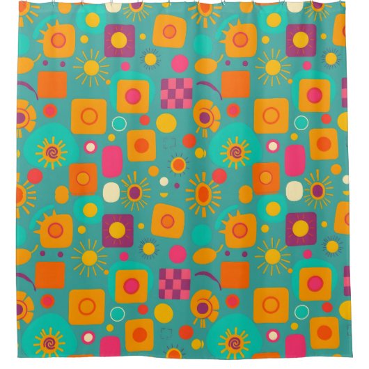 レトロ幾何学的シャワーカーテンファンキー- & おもしろい シャワーカーテン (正面)