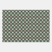 レトロ幾何学的スターバストパターンinクリーム,赤 ラッピングペーパーシート (正面3)