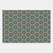 レトロ幾何学的スターバストパターンinクリーム,赤 ラッピングペーパーシート (正面2)