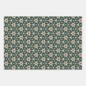 レトロ幾何学的スターバストパターンinクリーム,赤 ラッピングペーパーシート (正面)