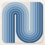 レトロ幾何学的ダブルアーチデザインポスター スクエアペーパーコースター<br><div class="desc">レトロ未来的ミッドセンチュリー幾何学二重アーチデザインブルー。</div>