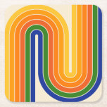 レトロ幾何学的ダブルアーチデザイン スクエアペーパーコースター<br><div class="desc">レトロカラフル未来的ミッドセンチュリー幾何学二重アーチデザイン。</div>