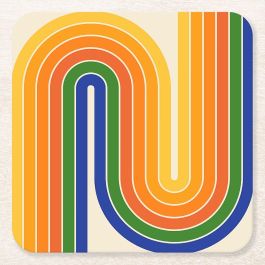 レトロ幾何学的ダブルアーチデザイン スクエアペーパーコースター (正面)