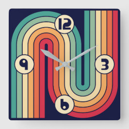 レトロ幾何学的ダブルアーチデザイン スクエア壁時計