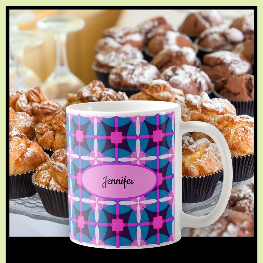 レトロ幾何学的デザイン(ピンク、紫、青) - コーヒーマグカップ