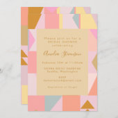 レトロ幾何学的パステルピンク金ゴールドブライダルシャワー 招待状 (正面/裏面)