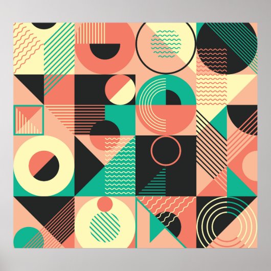 レトロ幾何学的パターンデザイン ポスター (正面)