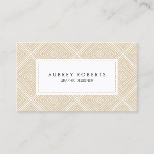 レトロ幾何学的パターンプロフェッショナルベージュホワイト 名刺 (正面)
