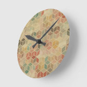 レトロ幾何学的パターン5 ラウンド壁時計 (傾斜)