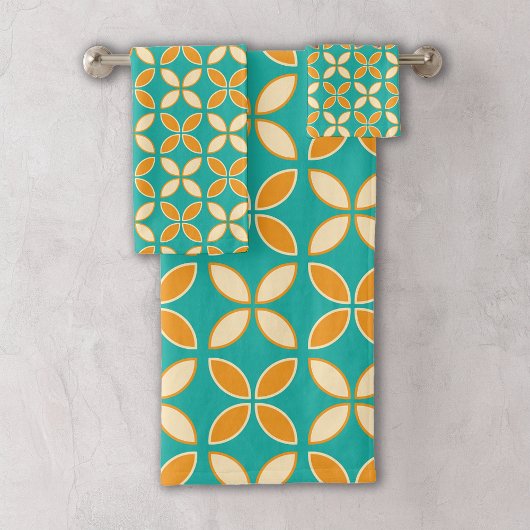 レトロ幾何学的パターン バスタオルセット