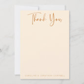 レトロ幾何学的ピンクとオレンジのカスタムウェディング サンキューカード (正面)