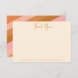 レトロ幾何学的ピンクとオレンジパーソナライズされた色 サンキューカード