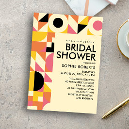 レトロ幾何学的ピンクオレンジイエローブライダルシャワー 招待状