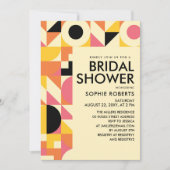 レトロ幾何学的ピンクオレンジイエローブライダルシャワー 招待状 (正面)