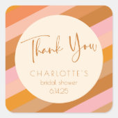 レトロ幾何学的ピンクサビブライダルシャワーありがとう スクエアシール (正面)