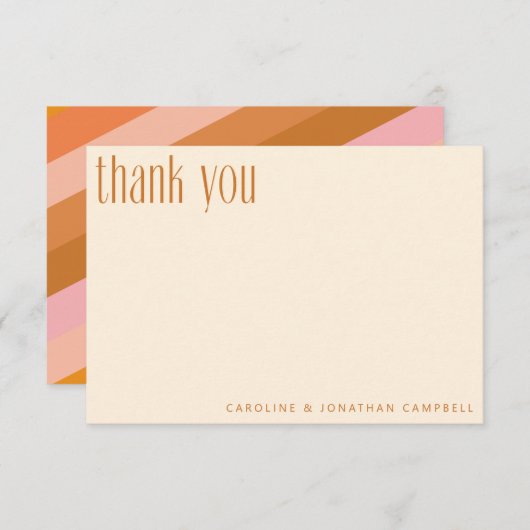 レトロ幾何学的ピンクテラコッタカスタムウェディング サンキューカード (正面/裏面)