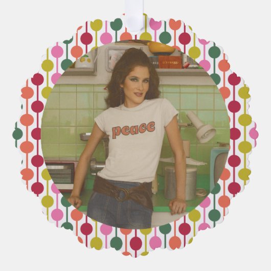 レトロ幾何学的プリント1970年代のパターン(の模様が)あるクリスマス オーナメントカード (正面)