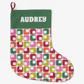 レトロ幾何学的プリント1970s パーソナライズされた ラージクリスマスストッキング (正面)
