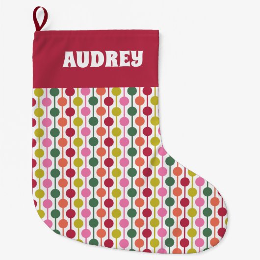 レトロ幾何学的プリント1970s パーソナライズされた ラージクリスマスストッキング (正面)
