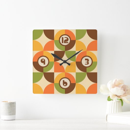 レトロ幾何学的モダニストパターン スクエア壁時計 (ホーム)