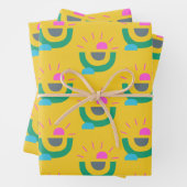 レトロ幾何学的抽象芸術サンシャインパターンイエロー ラッピングペーパーシート (インサイチュ)