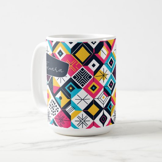 レトロ幾何学的抽象芸術パット数々の#12色ID1067 コーヒーマグカップ (正面左)