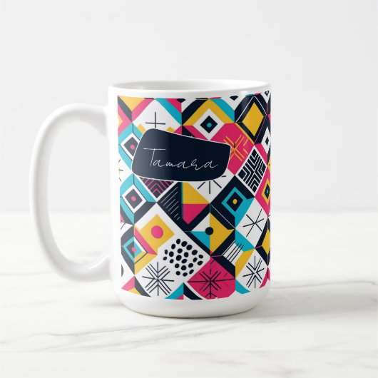 レトロ幾何学的抽象芸術パット数々の#12色ID1067 コーヒーマグカップ (左)