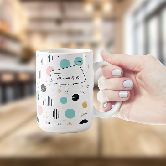 レトロ幾何学的抽象芸術パット#1ティール(緑がかった色)ピンクID1067 コーヒーマグカップ