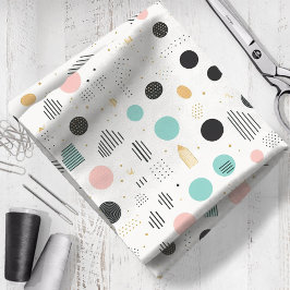 レトロ幾何学的抽象芸術パット#1ティール（緑がかった色）ピンクID1067 ファブリック