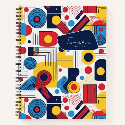 レトロ幾何学的抽象芸術パット#10 Navy Red ID1067 ノートブック (正面)