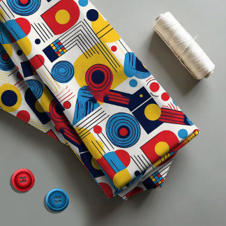 レトロ幾何学的抽象芸術パット#10 Navy Red ID1067 ファブリック