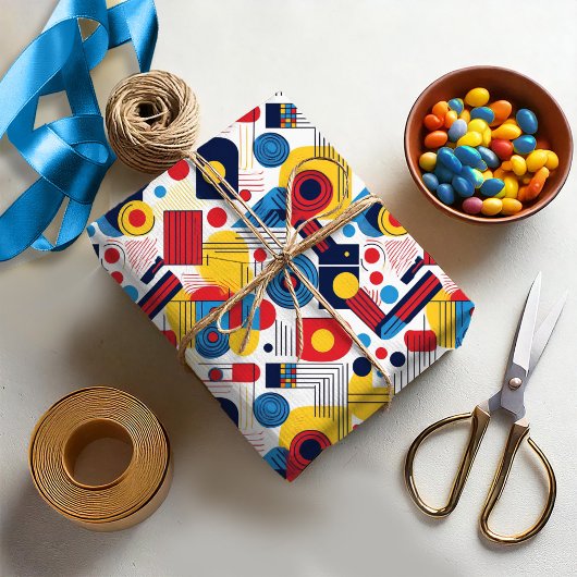 レトロ幾何学的抽象芸術パット#10 Navy Red ID1067 ラッピングペーパー